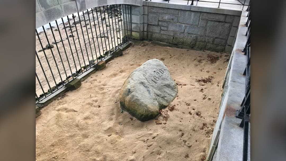 Plymouth Rock protected under portico in Plymouth Massachusetts