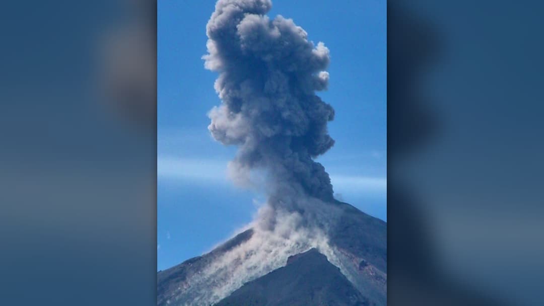 Ash plume rising from the Santiaguito lava dome complex on the flank of Santa Maria volcano in Guatemala.