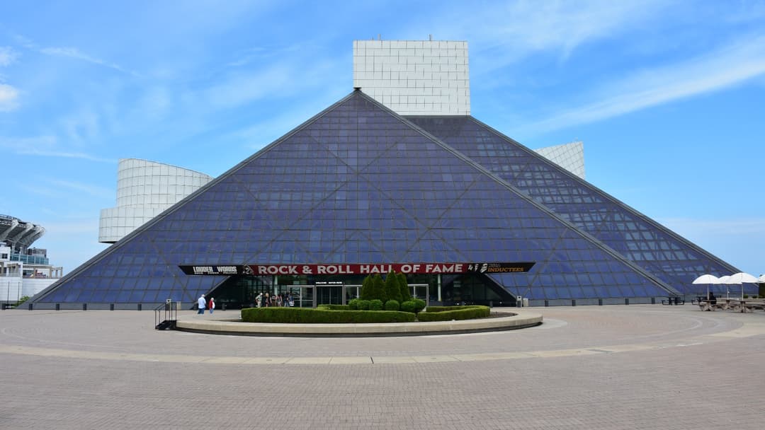 The Rock and Roll Hall of Fame building in Cleveland Ohio