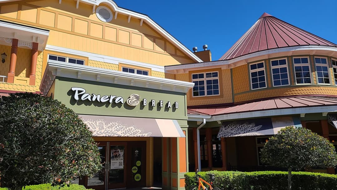 Exterior storefront photograph of Panera Bread location in the United States.