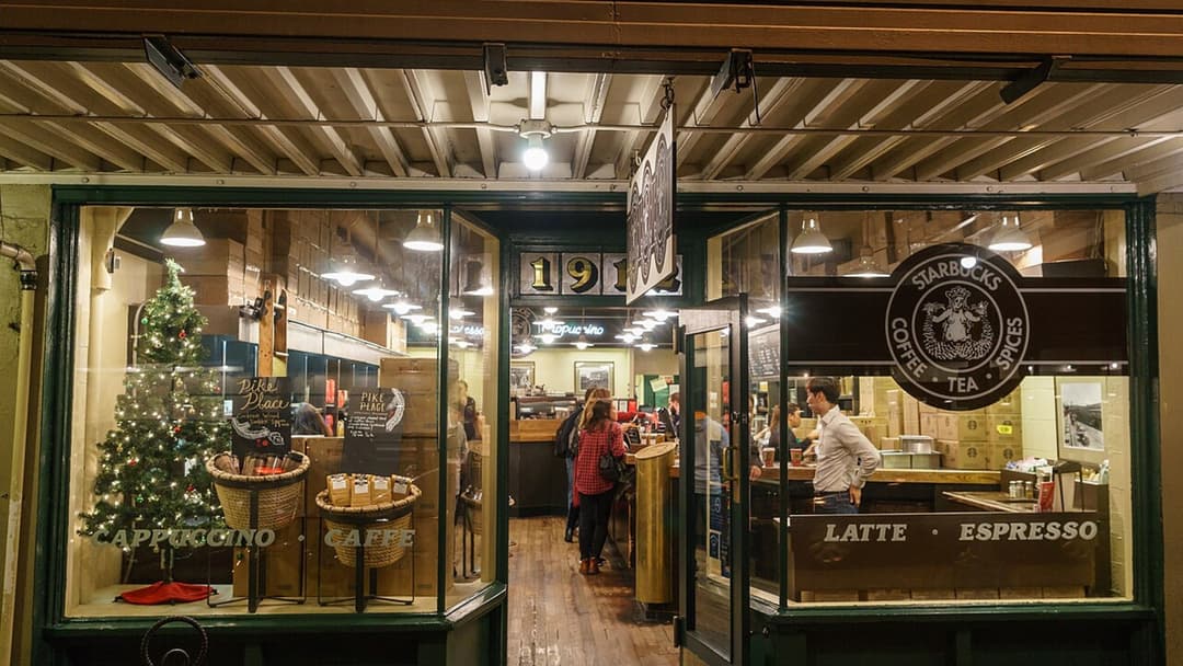 Exterior storefront photograph of Starbucks location in the United States.