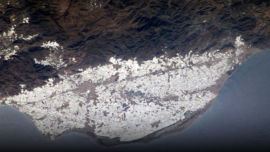 Orbital astronaut and satellite photography of Almería Greenhouses.