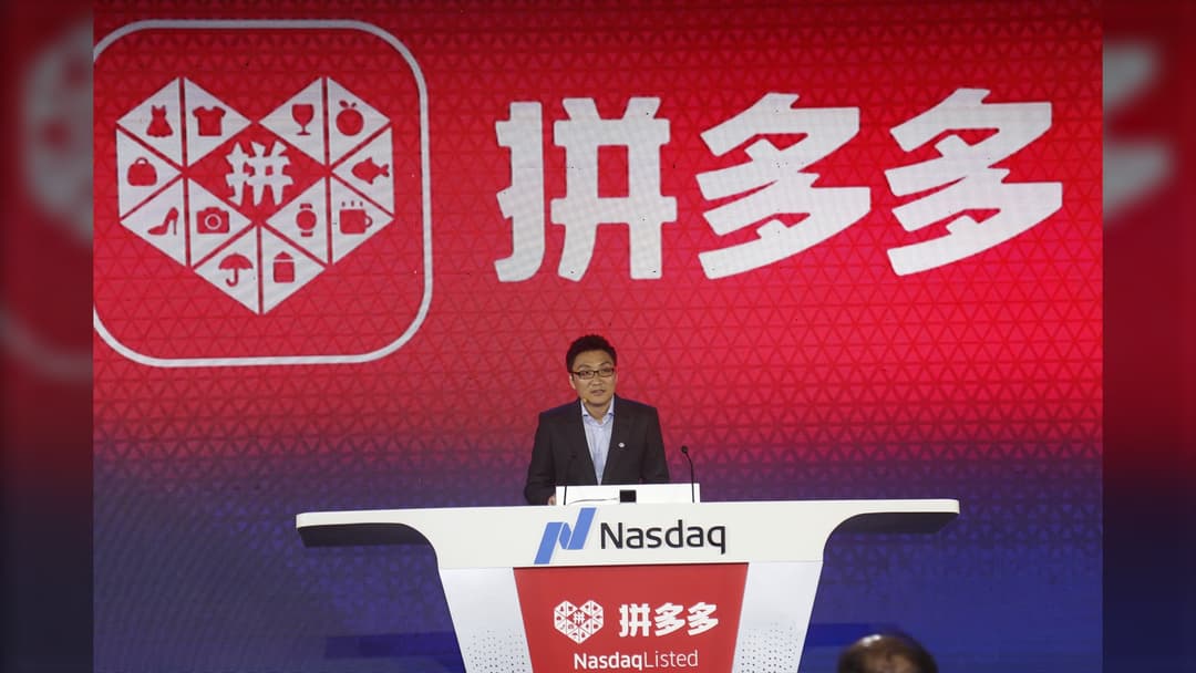 Portrait of PDD Holdings founder Colin Huang at the Pinduoduo Nasdaq listing ceremony