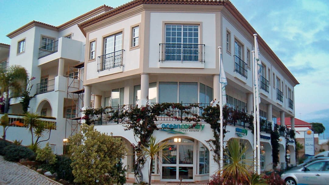 Holiday apartments and coastline in Praia da Luz, Algarve, Portugal