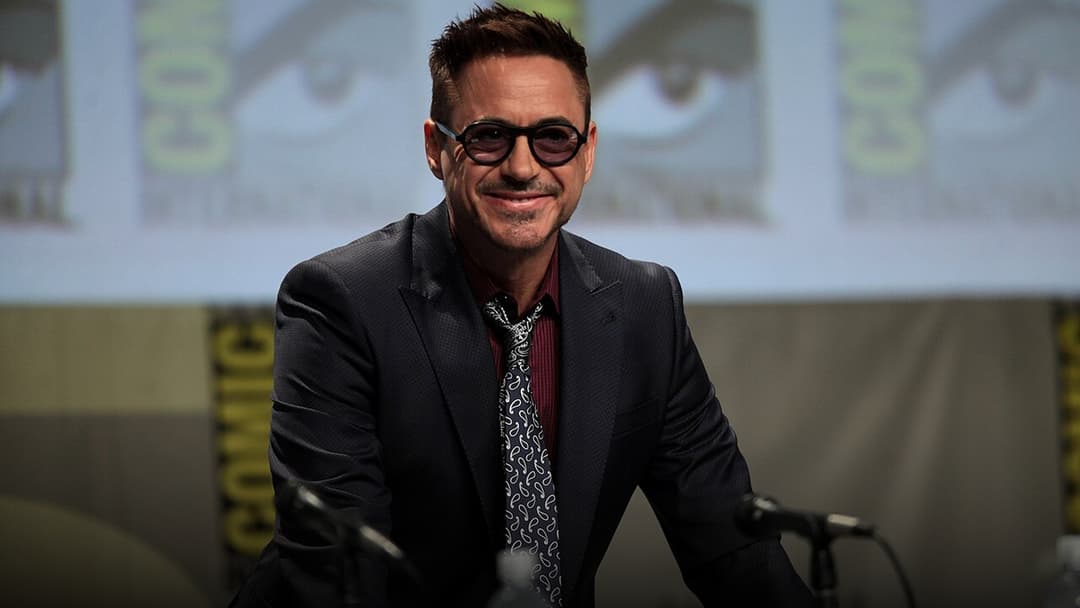 Robert Downey Jr. speaking at Comic-Con.