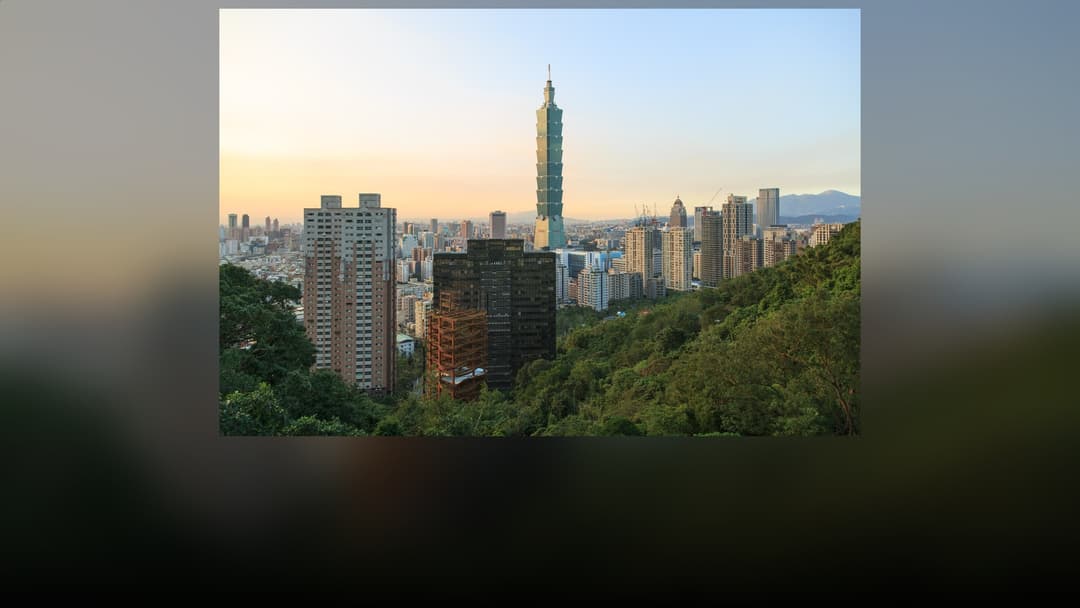 The iconic Taipei 101 skyscraper rising over the financial district of Taiwan.