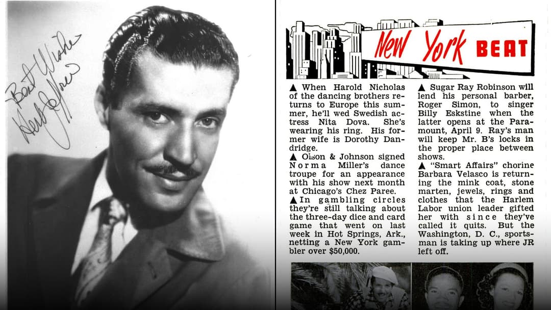 Side-by-side portrait of Herb Jeffries on a 1939 Western film promotion on the left and during his later jazz career on the right.