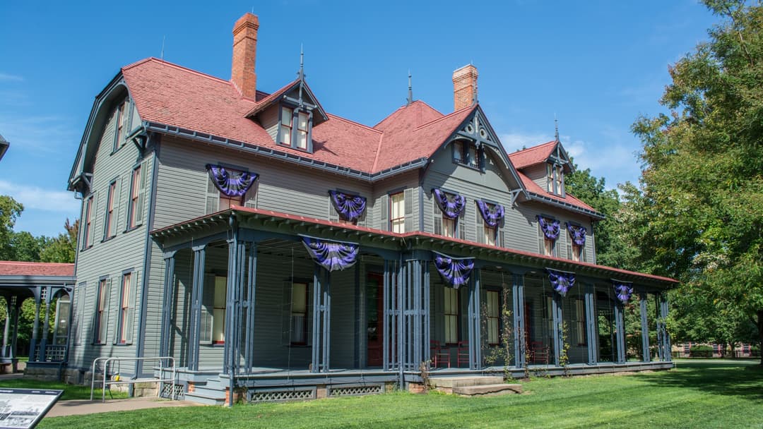 House front of Lawnfield the home of James A Garfield in Mentor Ohio
