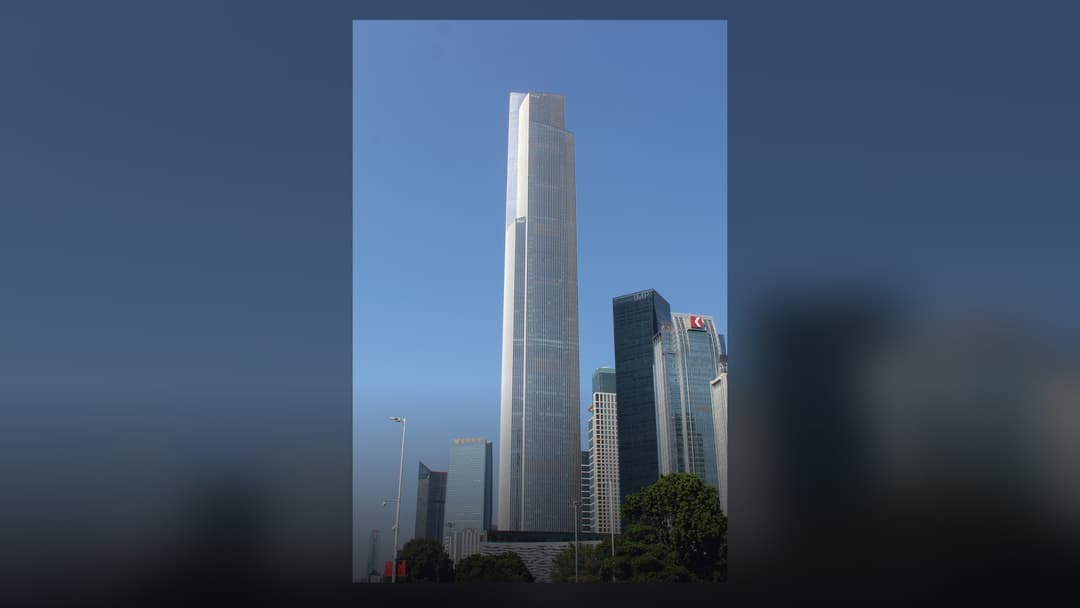 Guangzhou CTF Finance Centre standing prominently on the Guangzhou skyline.
