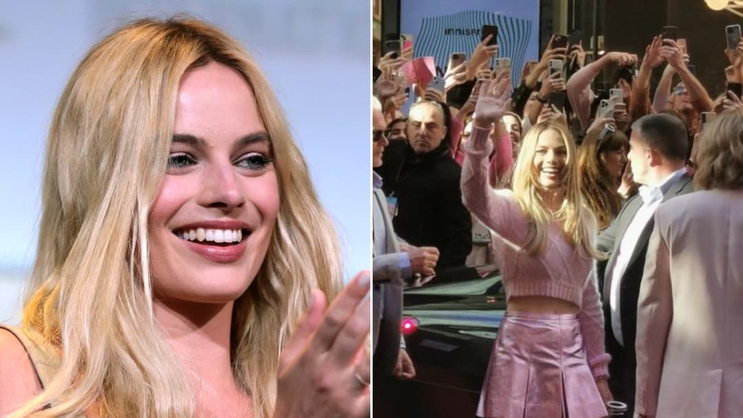 Split view of Margot Robbie promoting Suicide Squad in 2016 on the left and as a Hollywood producer and star on the right.