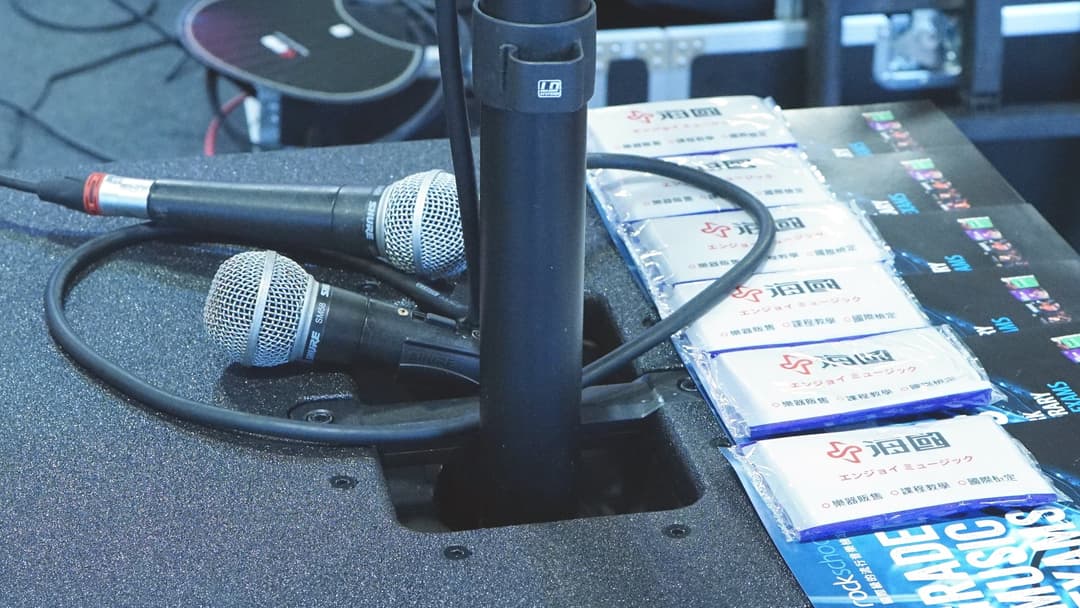 Stage dynamic vocal microphone on live concert stage