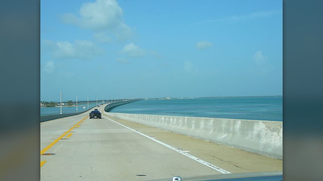 Seven Mile Bridge spanning blue water in Florida Keys