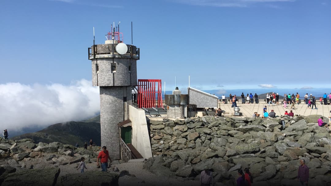 Observation tower at the Mount Washington Observatory on the rugged alpine summit in Sargent's Purchase.