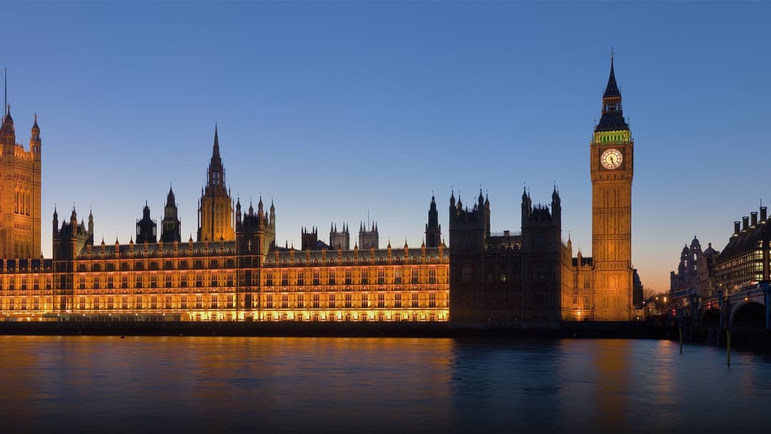 View across the River Thames toward the Palace of Westminster and Big Ben in London.