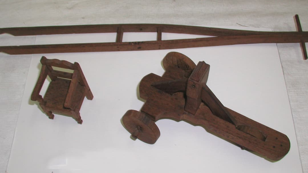 Historic museum model of a ducking stool punishment instrument