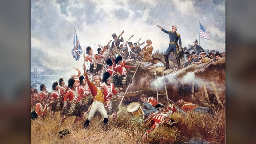 Edward Percy Moran's painting of Major General Andrew Jackson standing on the earthworks at the Battle of New Orleans.