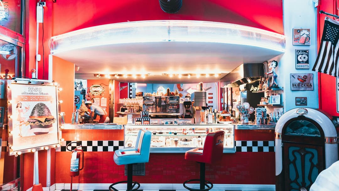 16. Red Vinyl And Chrome-Trimmed Diner Booths