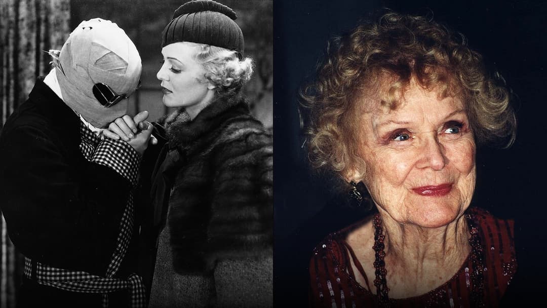 Side-by-side comparison of Gloria Stuart in The Invisible Man in 1933 on the left and during her 1998 Titanic Oscar-nominated era on the right.