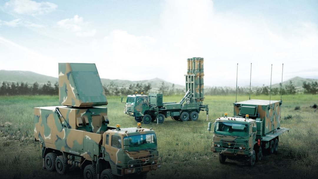 South Korean Cheongung M-SAM Block 2 surface-to-air missile battery in field deployment