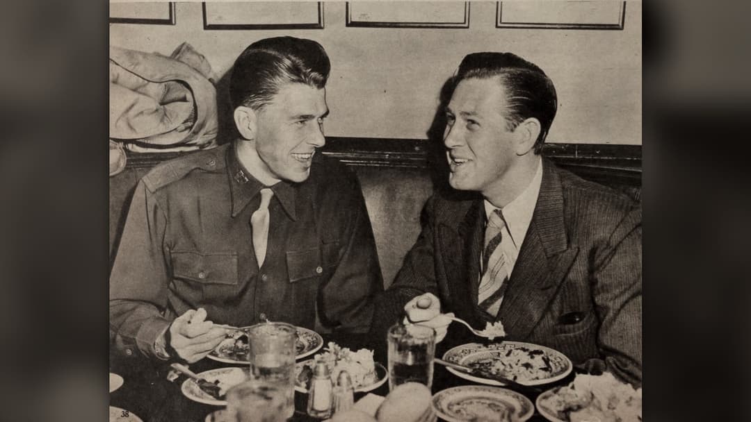 Captain Ronald Reagan in his US Army Air Forces uniform alongside his brother Neil Reagan around 1944.