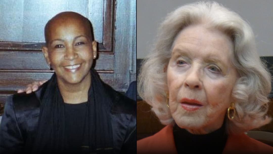 Side-by-side photographic comparison of Marsha Hunt as a 1940 MGM star on the left and at age 96 in 2013 on the right.
