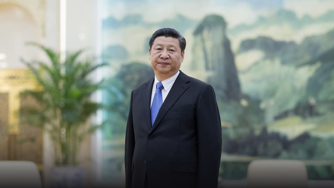 Formal official portrait of Chinese leader Xi Jinping in Beijing.