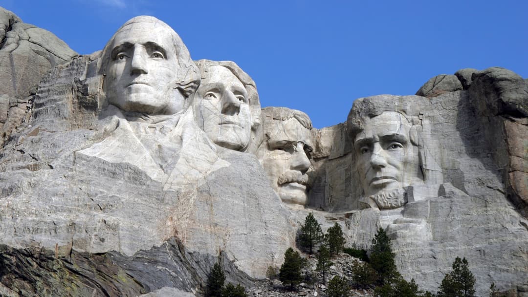 Four presidential faces carved into Mount Rushmore in South Dakota