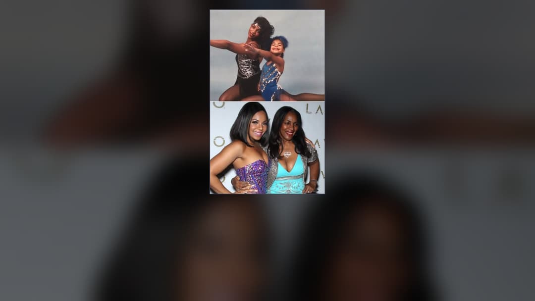 Tina Douglas standing with daughter Ashanti celebrating her chart-topping music success.